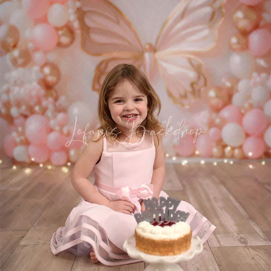 Lofaris Pink Balloons Pearl Butterfly Cake Smash Backdrop