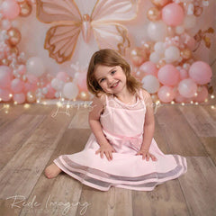 Lofaris Pink Balloons Pearl Butterfly Cake Smash Backdrop