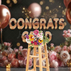 Lofaris Pink Balloons Romantic Rose Congrats Grad Backdrop