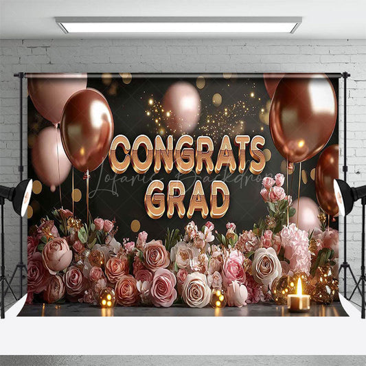Lofaris Pink Balloons Romantic Rose Congrats Grad Backdrop