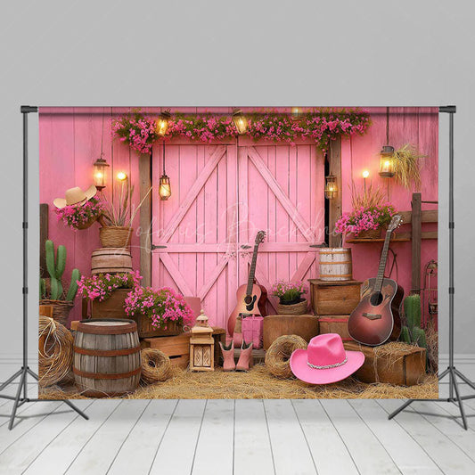 Lofaris Pink Barn Door Cowgirl Cake Smash Photo Backdrop
