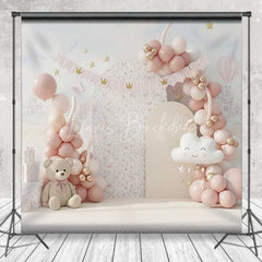 Lofaris Pink Bear Cake Smash Backdrop Balloon Garland Castle Background Girl 1st Birthday Princess Cloud Photography Prop