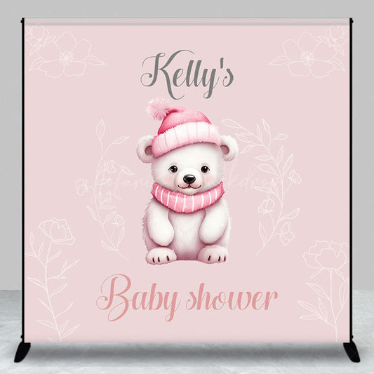 Lofaris Pink Bear Floral Custom Name Baby Shower Backdrop