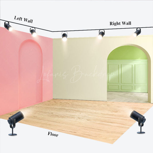 Lofaris Pink Beige Arch Wall Wood Floor Room Set Backdrop