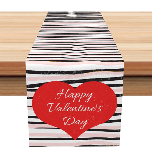 Lofaris Pink Black Abstract Stripe Valentines Day Table Runner