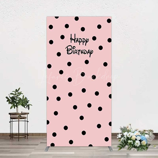 Lofaris Pink Black Dots Girls Happy Birthday Rectangle Backdrop