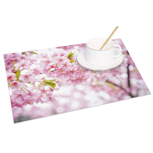 Lofaris Pink Blooming Cherry Blossom Set of 4 Placemats for Spring Festival and Japanese Themed Dining Decor
