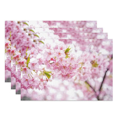Lofaris Pink Blooming Cherry Blossom Set of 4 Placemats for Spring Festival and Japanese Themed Dining Decor