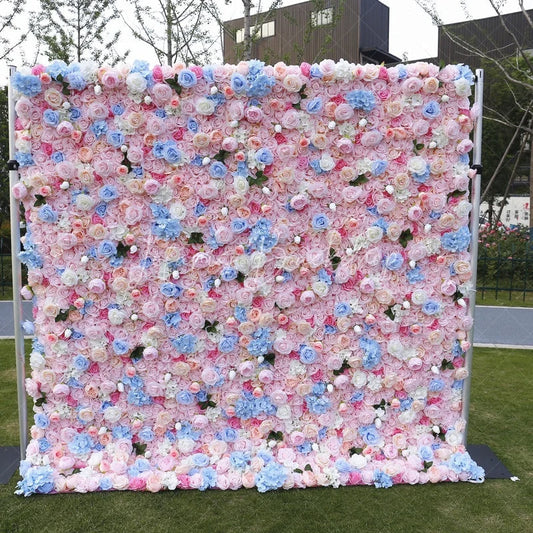 Lofaris Pink Blue and White Rose Hydrangea Artificial Flower Wall Elegant Floral Backdrop for Wedding Party Photo Booth