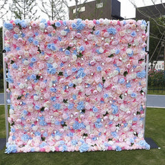 Lofaris Pink Blue and White Rose Hydrangea Artificial Flower Wall Elegant Floral Backdrop for Wedding Party Photo Booth