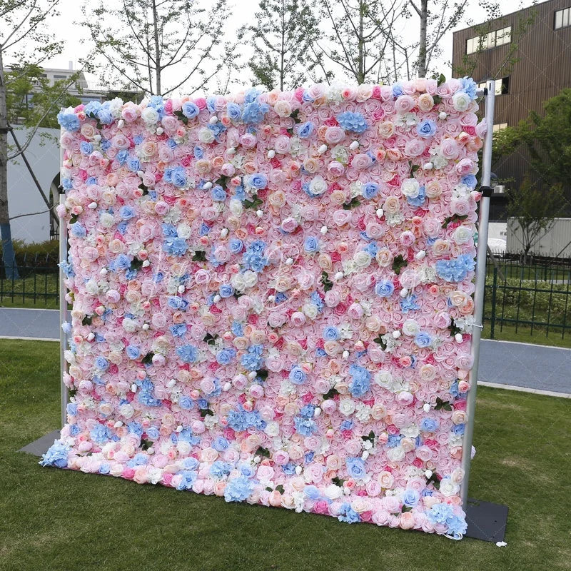 Lofaris Pink Blue and White Rose Hydrangea Artificial Flower Wall Elegant Floral Backdrop for Wedding Party Photo Booth