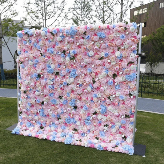 Lofaris Pink Blue and White Rose Hydrangea Artificial Flower Wall Elegant Floral Backdrop for Wedding Party Photo Booth