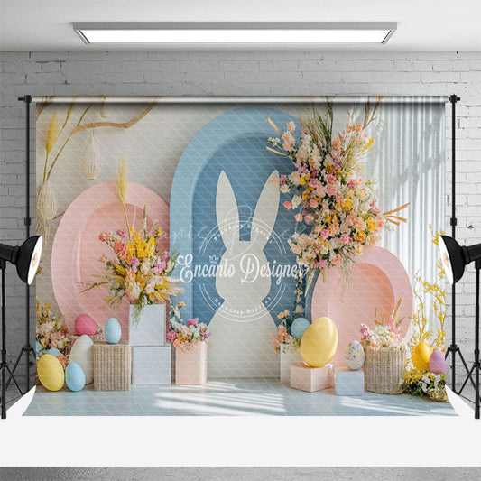 Lofaris Pink Blue Arch Bunny Floral Eggs Easter Backdrop