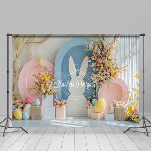 Lofaris Pink Blue Arch Bunny Floral Eggs Easter Backdrop