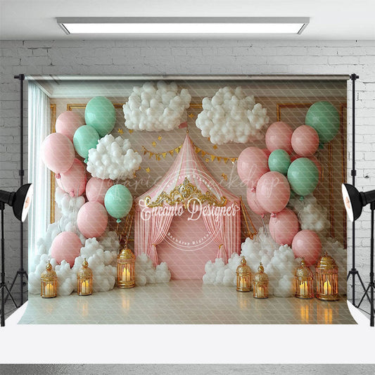 Lofaris Pink Blue Carnival Tent Cake Smash Photo Backdrop
