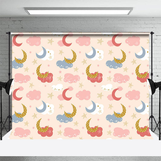 Lofaris Pink Blue Clouds Moon Stars Cake Smash Photo Backdrop