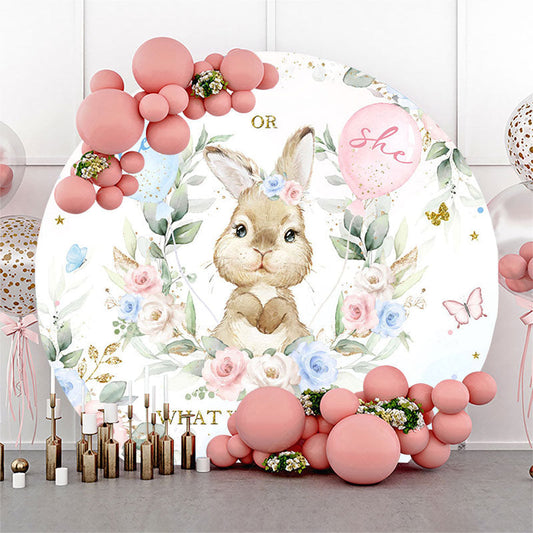 Lofaris Pink Blue Floral Balloons Round Gender Reveal Backdrop