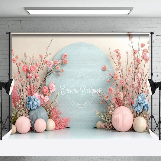 Lofaris Pink Blue Floral Modern Wall Wedding Photo Backdrop