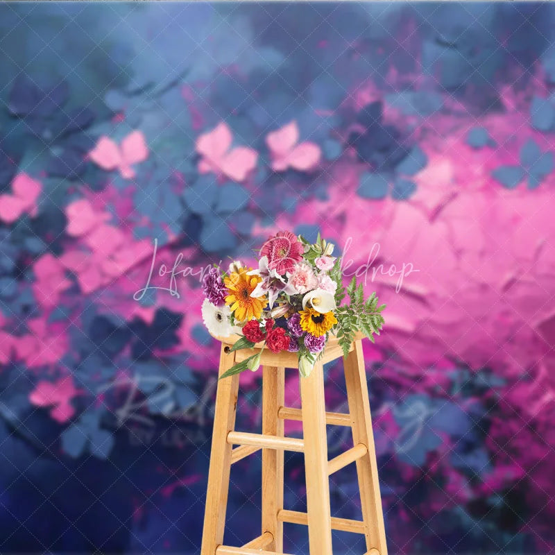 Lofaris Pink Blue Impasto Floral Backdrop Textured Oil Painting Flowers Dark Background Artistic Photography Banner