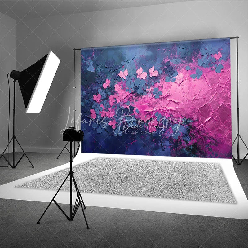Lofaris Pink Blue Impasto Floral Backdrop Textured Oil Painting Flowers Dark Background Artistic Photography Banner