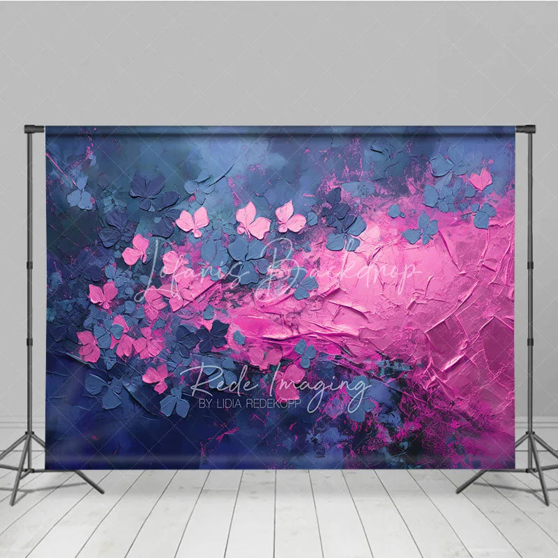 Lofaris Pink Blue Impasto Floral Backdrop Textured Oil Painting Flowers Dark Background Artistic Photography Banner