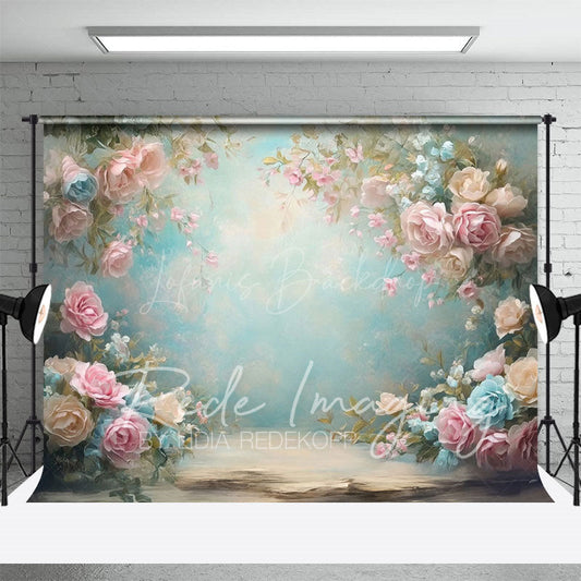 Lofaris Pink Blue Pastel Florals Backdrop For Photo Booth