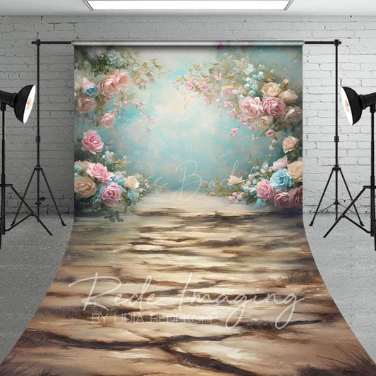 Lofaris Pink Blue Pastel Florals Sweep Backdrop For Photo