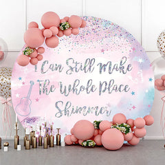 Lofaris Pink Blue Purple Watercolor Shimmering Round Backdrop with Disco Ball and Guitar for Party Celebration