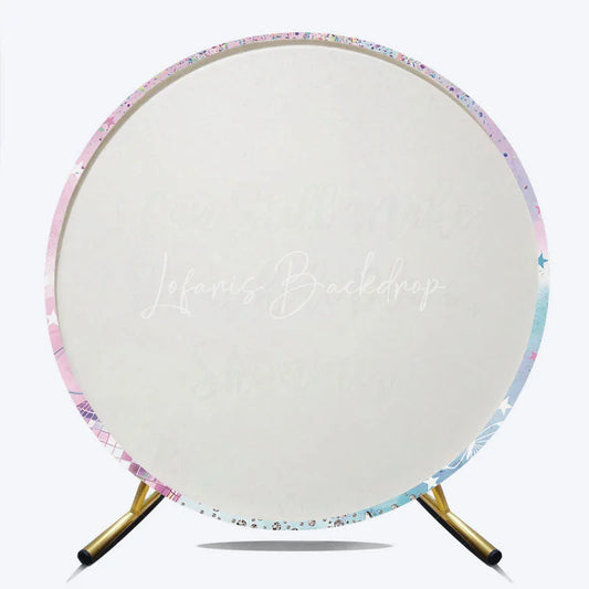 Lofaris Pink Blue Purple Watercolor Shimmering Round Backdrop with Disco Ball and Guitar for Party Celebration