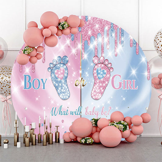 Lofaris Pink Blue Sparkle Footprint Round Baby Shower Backdrop