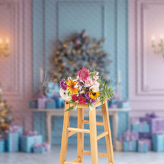 Lofaris Pink Blue Wall Gift Box Pine Tree Christmas Backdrop