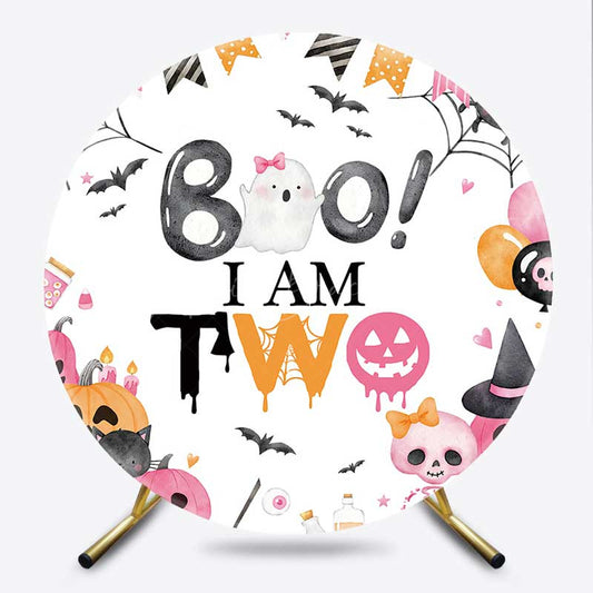 Lofaris Pink Boo 2Nd Halloween Kids Round Birthday Backdrop