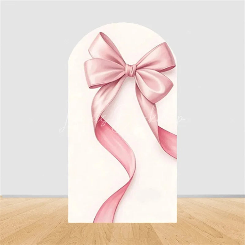 Lofaris Pink Bow Arch Backdrop Watercolor Ribbon Princess Birthday Party Decor Coquette Girl Baby Shower Prop