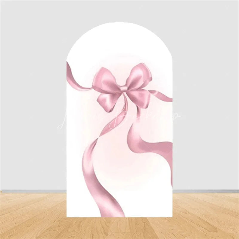 Lofaris Pink Bow Arch Backdrop Watercolor Ribbon Princess Birthday Party Decor Coquette Girl Baby Shower Prop