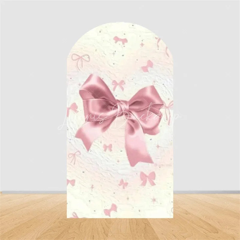 Lofaris Pink Bow Arch Backdrop Watercolor Ribbon Princess Birthday Party Decor Coquette Girl Baby Shower Prop