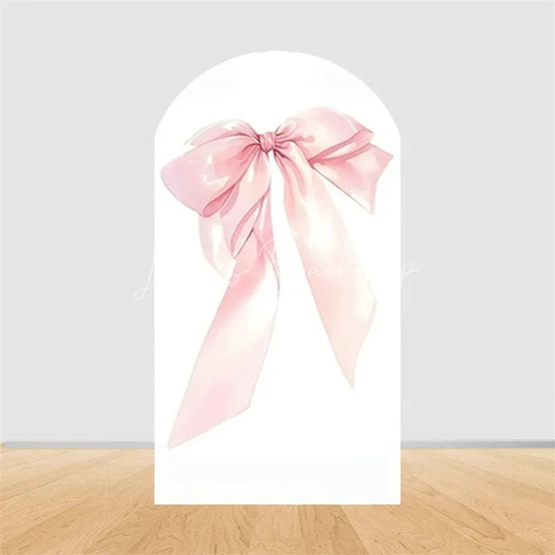 Lofaris Pink Bow Arch Backdrop Watercolor Ribbon Princess Birthday Party Decor Coquette Girl Baby Shower Prop