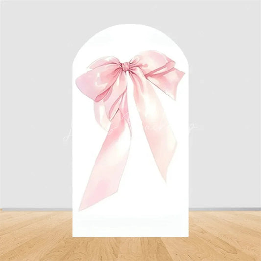 Lofaris Pink Bow Arch Backdrop Watercolor Ribbon Princess Birthday Party Decor Coquette Girl Baby Shower Prop