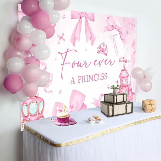 Lofaris Pink Bow Fairy Four Ever A Princess Birthday Backdrop