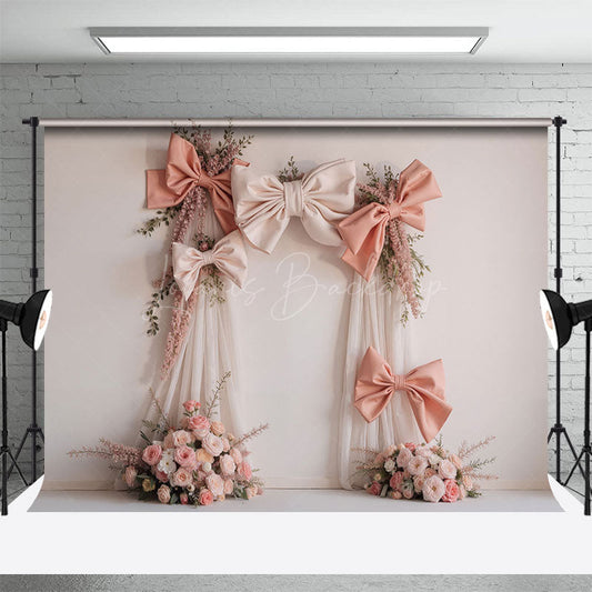Lofaris Pink Bow Floral Arch Wedding Photography Backdrop