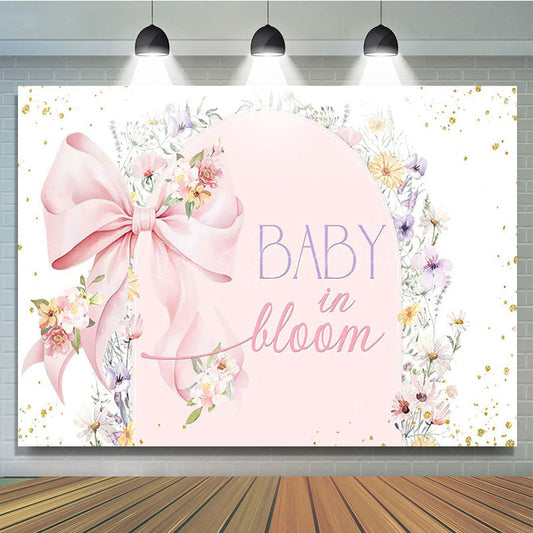 Lofaris Pink Bow Floral Baby In Bloom Gender Reveal Backdrop