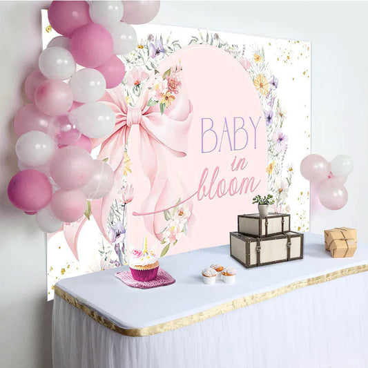 Lofaris Pink Bow Floral Baby In Bloom Gender Reveal Backdrop