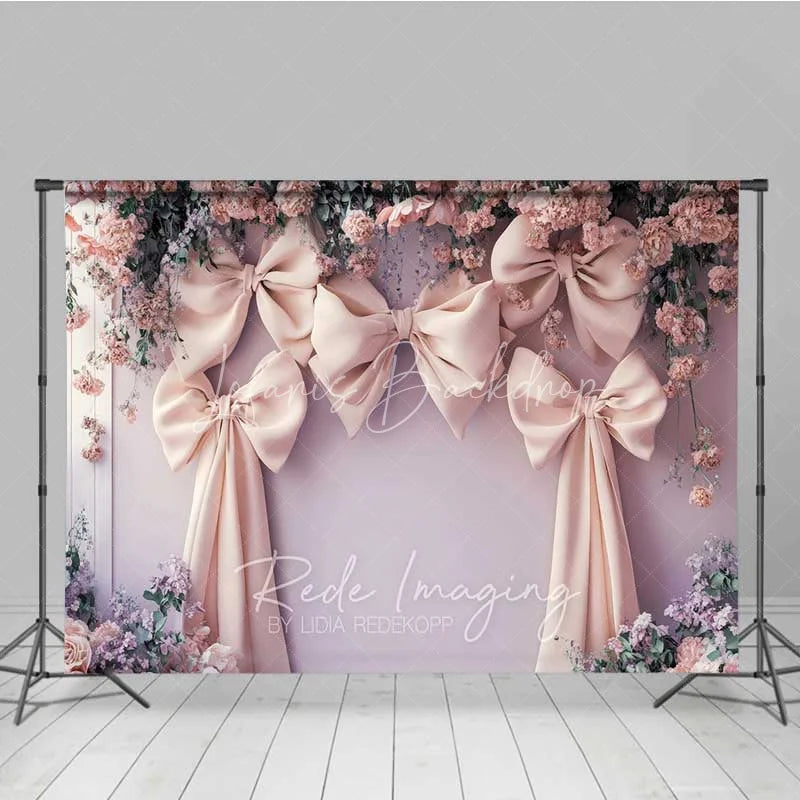 Lofaris Pink Bow Floral Wedding Photography Backdrop Romantic Bridal Shower Flower Curtain Background