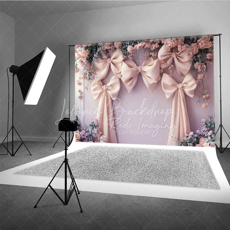 Lofaris Pink Bow Floral Wedding Photography Backdrop Romantic Bridal Shower Flower Curtain Background