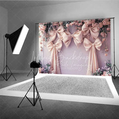 Lofaris Pink Bow Floral Wedding Photography Backdrop Romantic Bridal Shower Flower Curtain Background