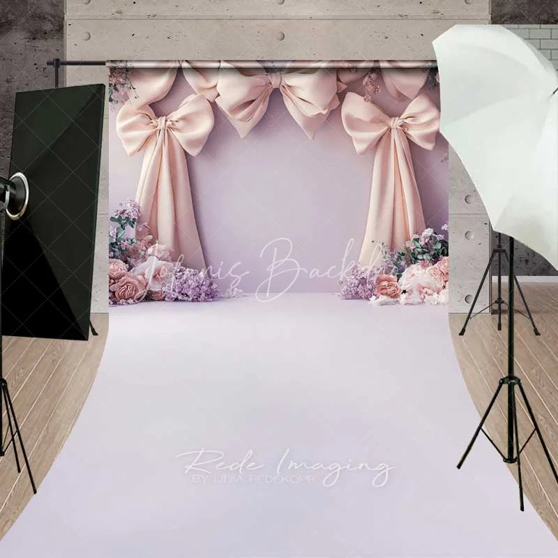 Lofaris Pink Bow Floral Wedding Sweep Photography Backdrop Romantic Bridal Shower Flower Floor Photo Background