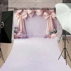 Lofaris Pink Bow Floral Wedding Sweep Photography Backdrop Romantic Bridal Shower Flower Floor Photo Background