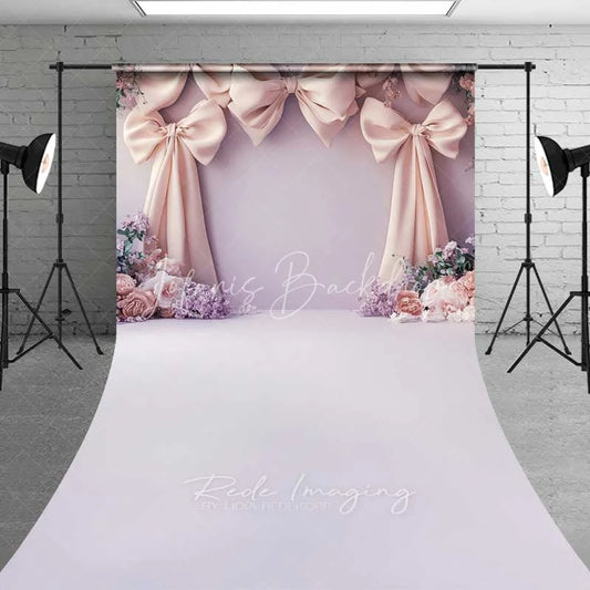 Lofaris Pink Bow Floral Wedding Sweep Photography Backdrop Romantic Bridal Shower Flower Floor Photo Background