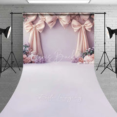 Lofaris Pink Bow Floral Wedding Sweep Photography Backdrop Romantic Bridal Shower Flower Floor Photo Background