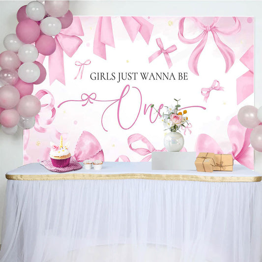 Lofaris Pink Bow Girls Just Wanna Be One Birthday Backdrop