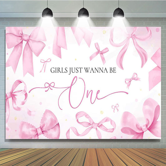 Lofaris Pink Bow Girls Just Wanna Be One Birthday Backdrop